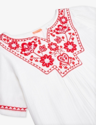 Shop Sunuva Girls White/red Kids Embroidered Folk Cotton Dress 2-12 Years
