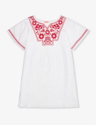 Sunuva Kids' Embroidered Folk Cotton Dress 2-12 Years In White/red