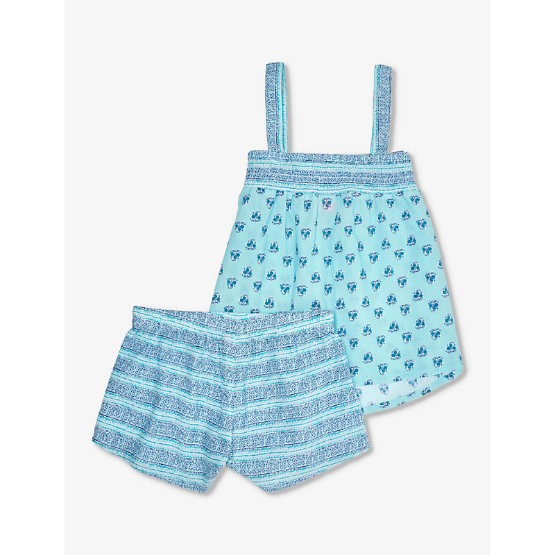 Sunuva Kids' Floral-print Two-piece Cotton Set 3-12 Years In Blue
