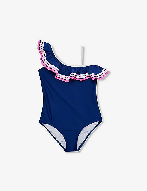 SUNUVA: One-shoulder ruffle-trim stretch-recycled polyester swimsuit 3-10 years