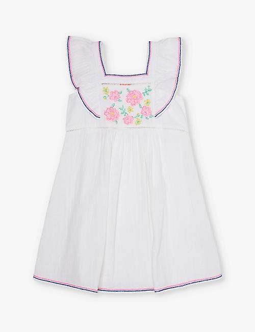SUNUVA: Floral-embroidered cotton dress 2-12 years