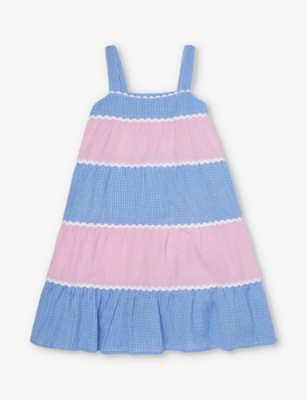 Sunuva Kids' Gingham-print Tiered Cotton-poplin Dress 2-14 Years In Pink/blue