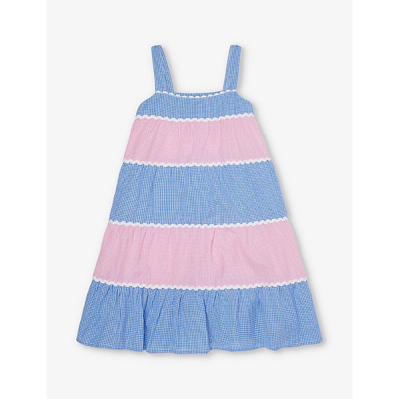 Sunuva Kids' Gingham-print Tiered Cotton-poplin Dress 2-14 Years In Pink/blue