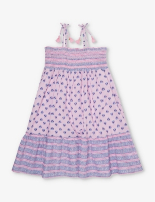 Sunuva Girls Pink Kids Floral-print Tiered Cotton Dress 3-14 Years