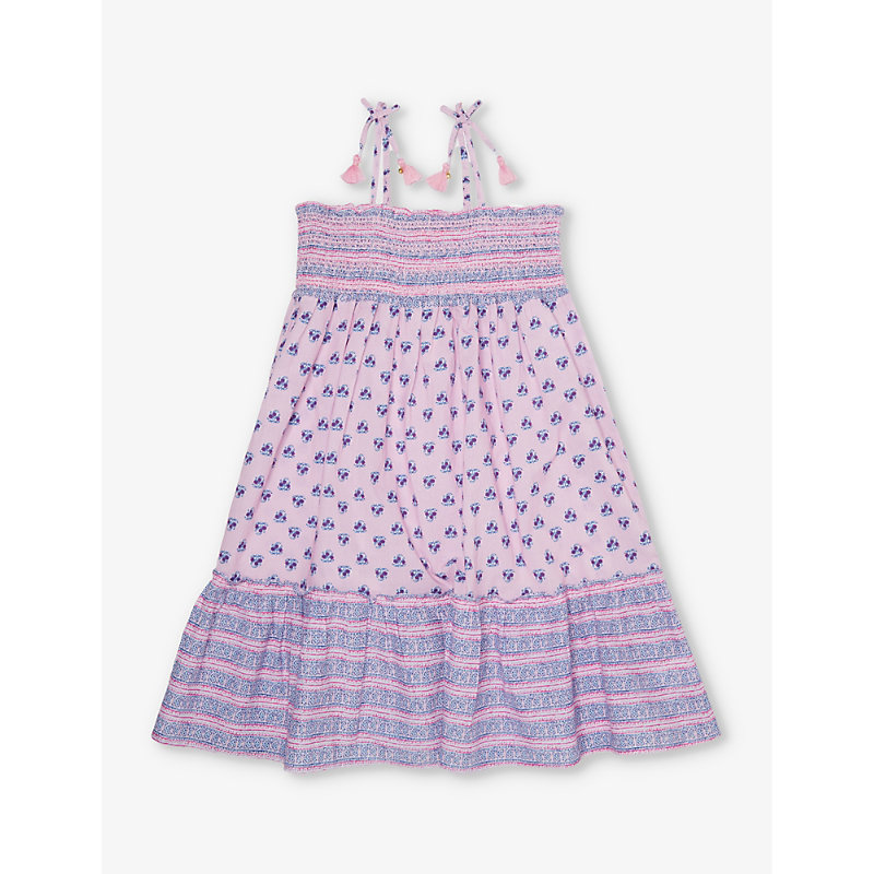 Sunuva Girls Pink Kids Floral-print Tiered Cotton Dress 3-14 Years