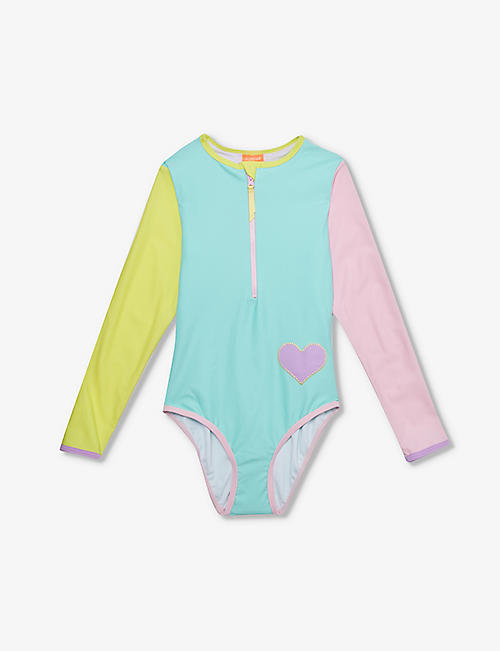 SUNUVA: Heart-motif stretch-recycled polyester swimsuit 2-12 years