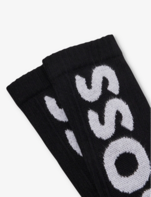 Shop Hugo Boss Boss Men's Black Big Logo Cotton-blend Knitted Socks