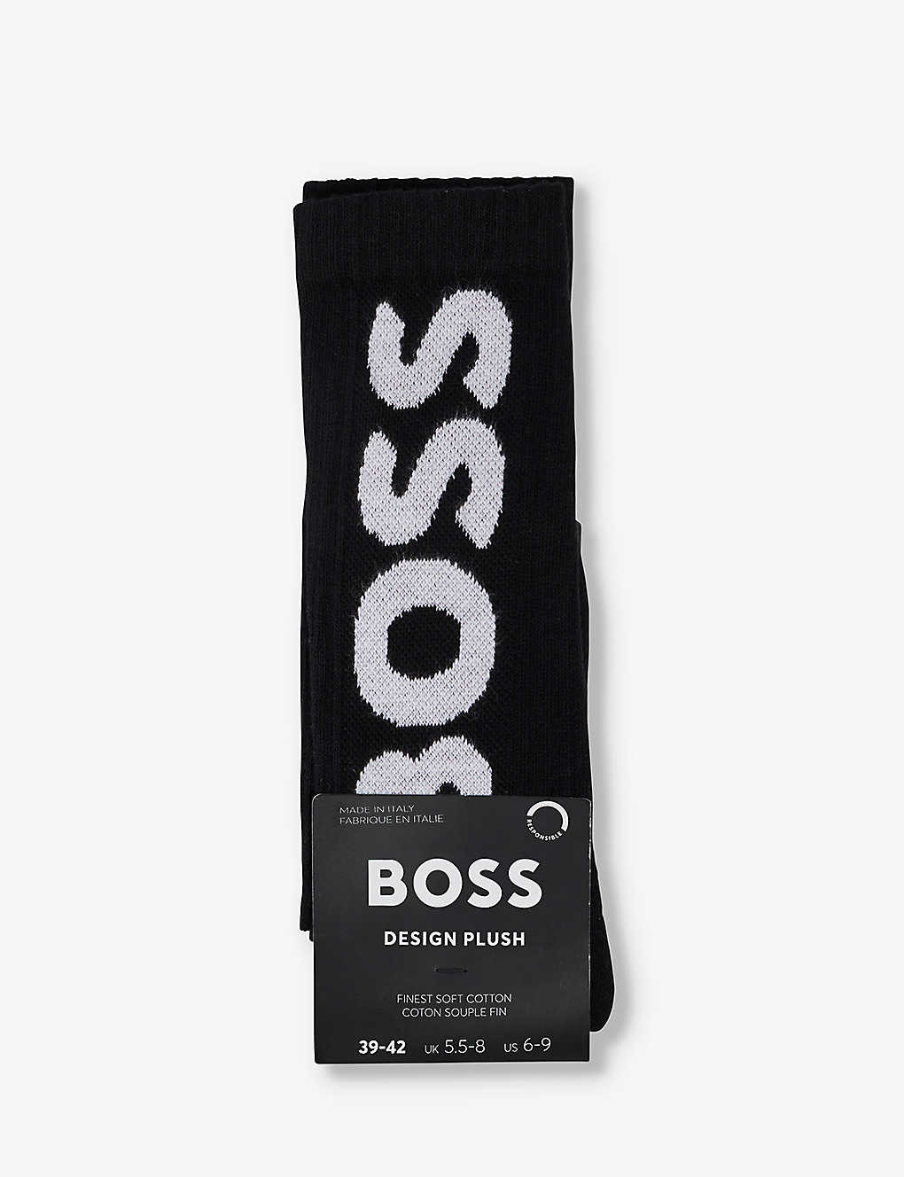 Hugo Boss Boss Mens Black Big Logo Cotton-blend Knitted Socks