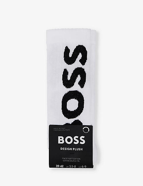 BOSS: Branded crew-length stretch cotton-blend socks