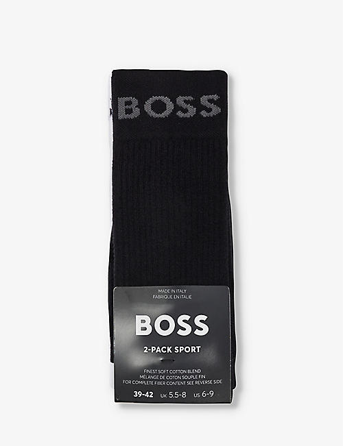 BOSS: Logo-print cotton-blend knitted socks pack of two