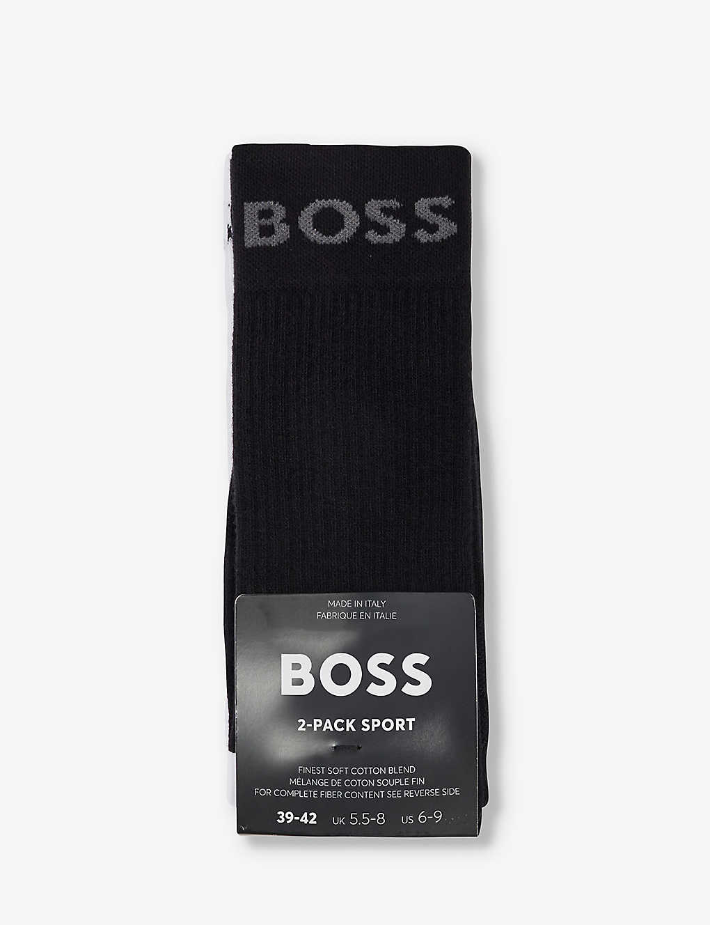 Hugo Boss Boss Mens Black Logo-print Cotton-blend Knitted Socks Pack Of Two