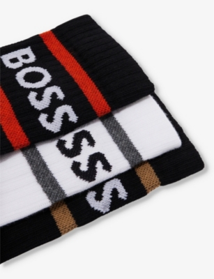 Shop Hugo Boss Boss Men'slogo-print Cotton-blend Knitted Socks Pack Of Three In Multi