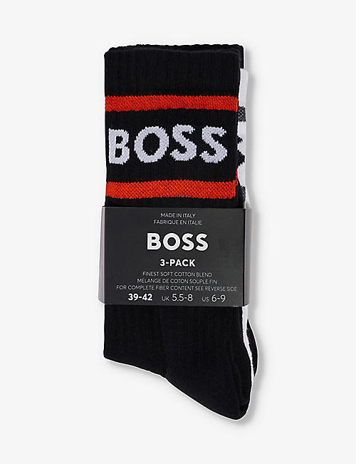 BOSS: Logo-print cotton-blend knitted socks pack of three