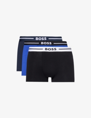 BOSS: Branded-waistband pack of three stretch-cotton trunks