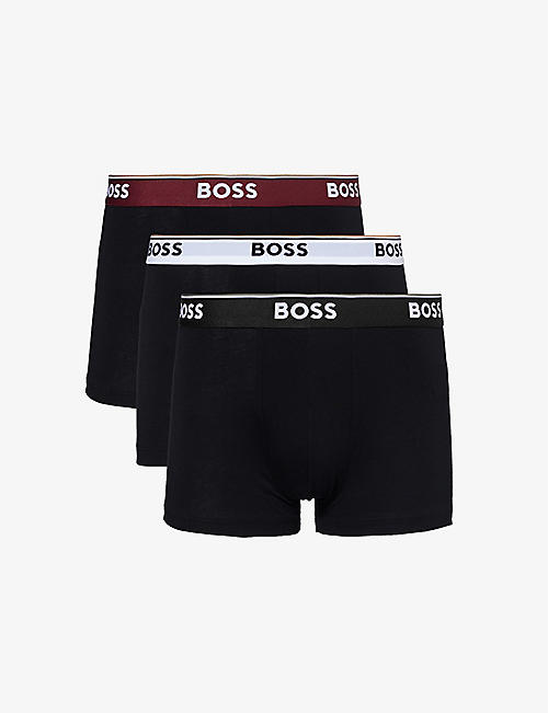 BOSS: Branded-waistband pack of three stretch-cotton trunks