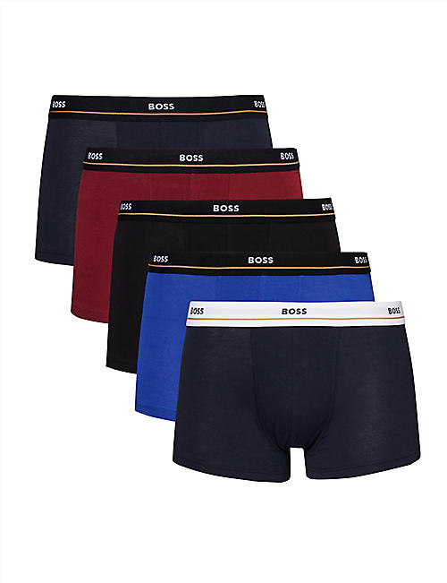 BOSS: Branded-waistband pack of five stretch-cotton trunks