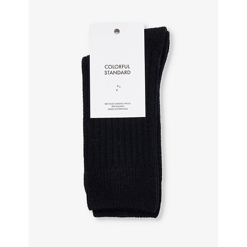 Colorful Standard Womens Deep Black Ribbed-trim Recycled-wool-blend Socks