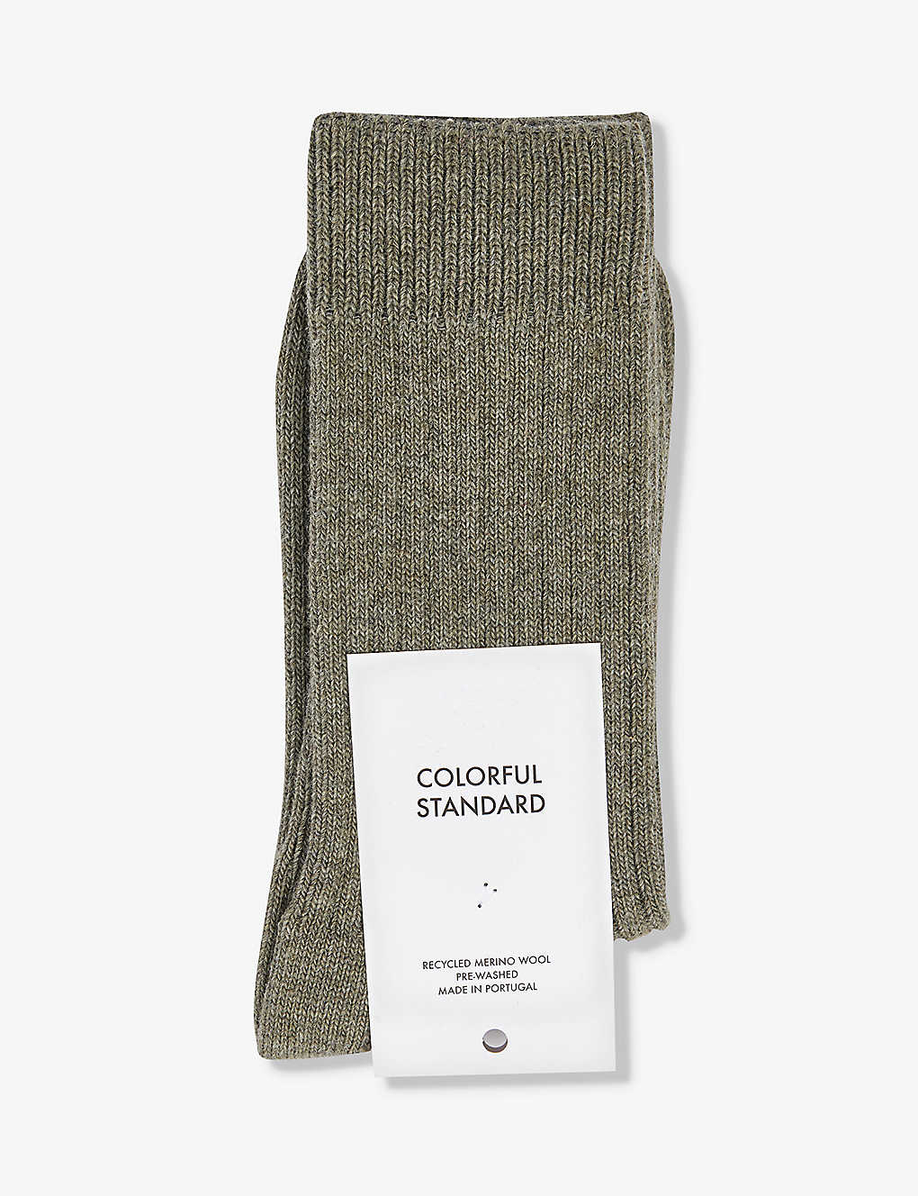 Colorful Standard Womens Dusty Olive Ribbed-trim Recycled-wool-blend Socks