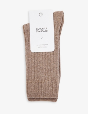 Colorful Standard Womens Warm Taupe Ribbed-trim Recycled-wool-blend Socks
