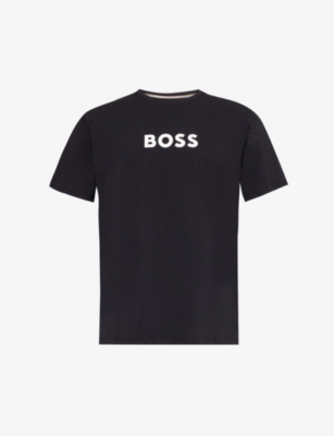 Hugo Boss Boss Mens Black Logo-print Stretch-cotton T-shirt
