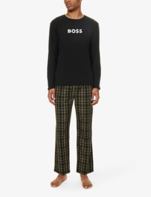 Shop Hugo Boss Boss Men's Yellow Branded Long-sleeved Stretch-cotton Pyjamas