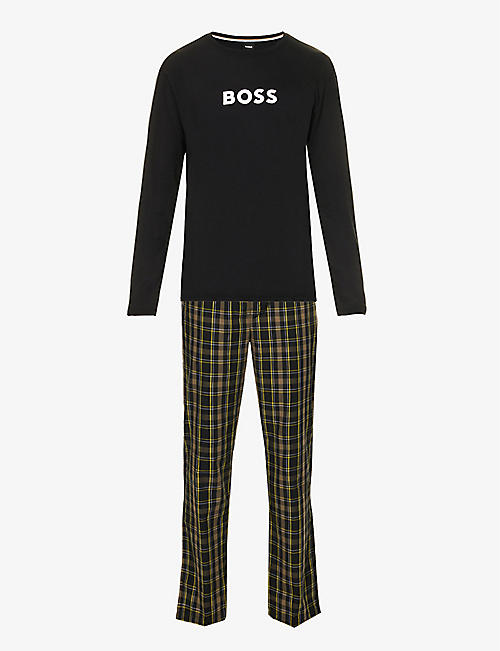 BOSS: Branded long-sleeved stretch-cotton pyjamas