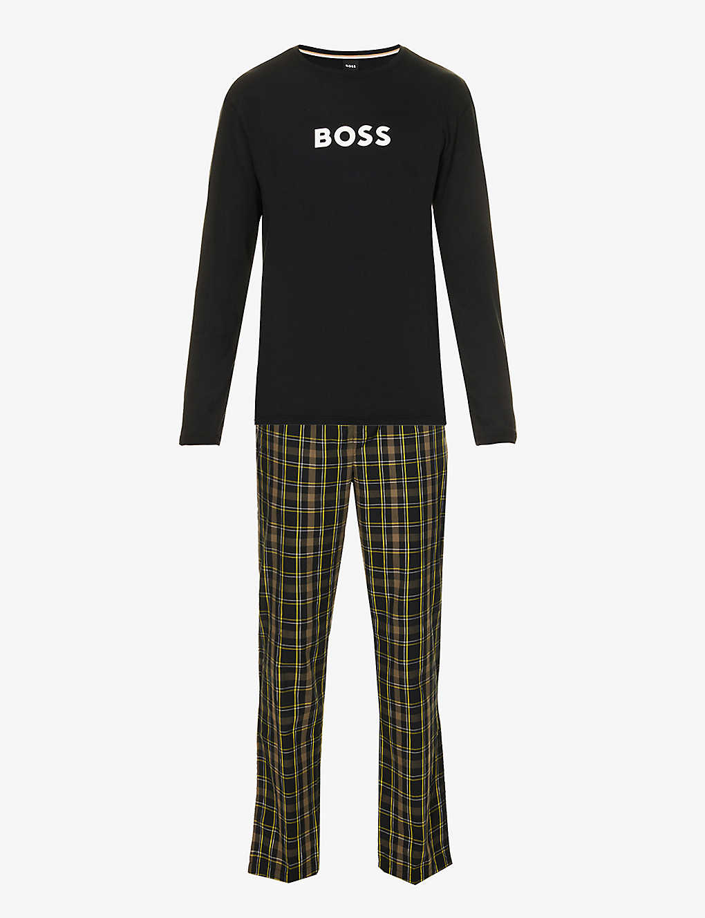 Hugo Boss Boss Mens Yellow Branded Long-sleeved Stretch-cotton Pyjamas