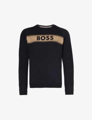 Hugo Boss Boss Mens Black Brand-print Cotton-jersey Sweatshirt