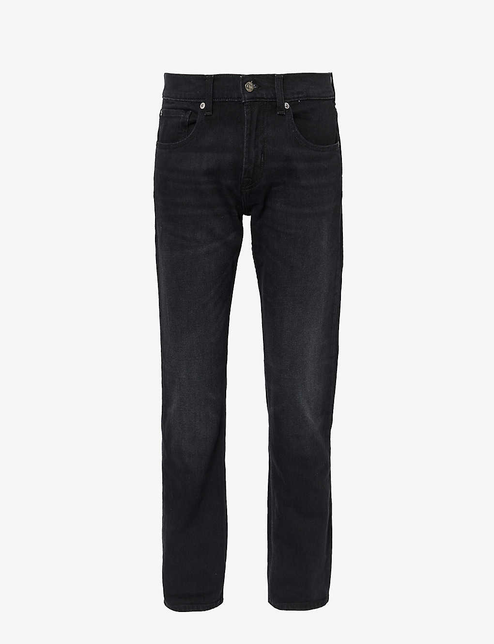 7 For All Mankind Mens Black The Straight Blindside Faded-wash Straight-leg Stretch-denim Jeans