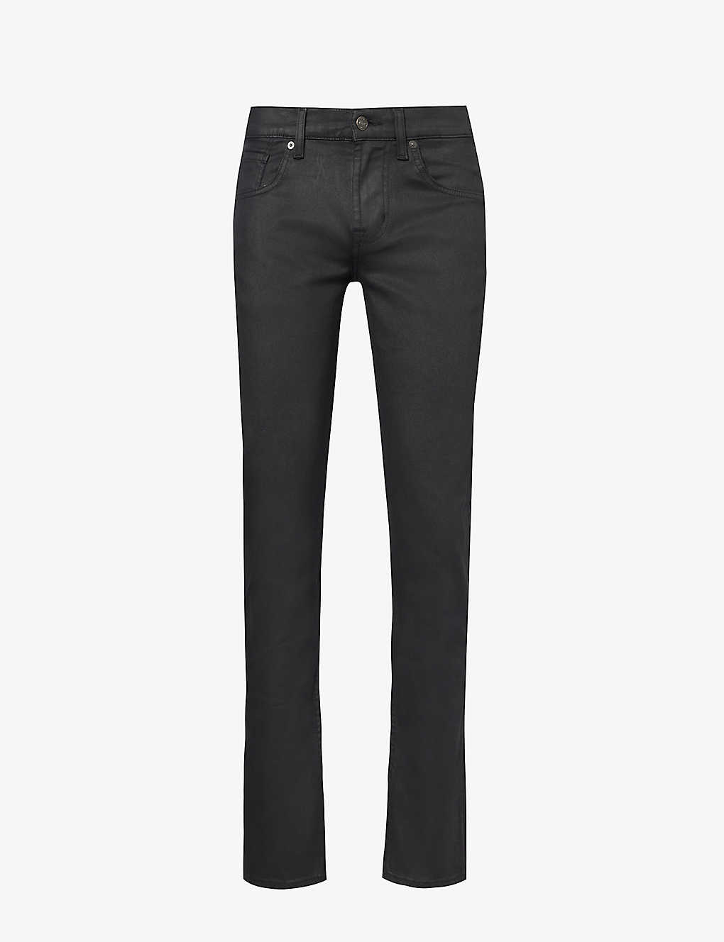 Shop 7 For All Mankind Slimmy Slim-fit Tapered Stretch-denim Jeans In Black