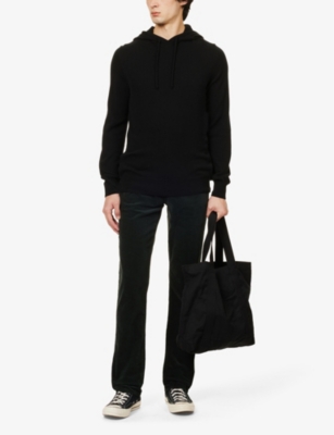 Shop 7 For All Mankind Men's Black Brand-patch Ribbed-trim Cashmere Hoody