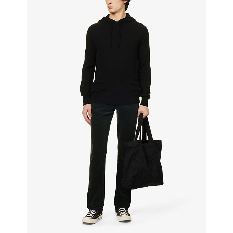 Shop 7 For All Mankind Men's Black Brand-patch Ribbed-trim Cashmere Hoody