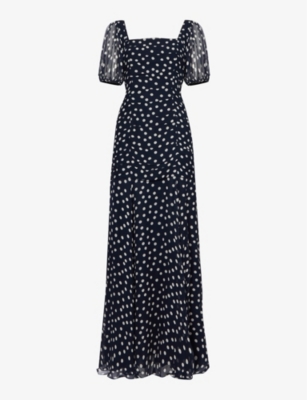 Shop Rixo London Rixo Womens Scatter Spot Navy Leyane Polka-dot Woven Maxi Dress In Blue