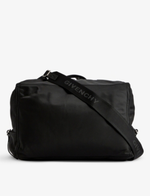 Shop Givenchy Pandora Brand-print Shell Cross-body Bag In Black/white