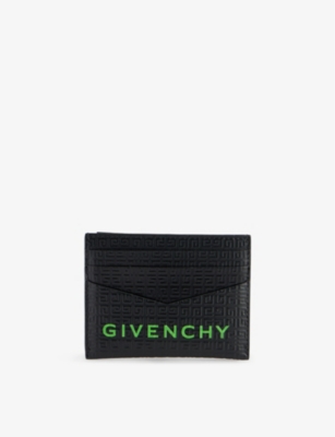 Shop Givenchy Black/green G-essentials Branded Leather Card Holder