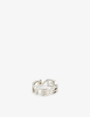 Givenchy Mens Silvery Letters Silver-tone Brass Band Ring
