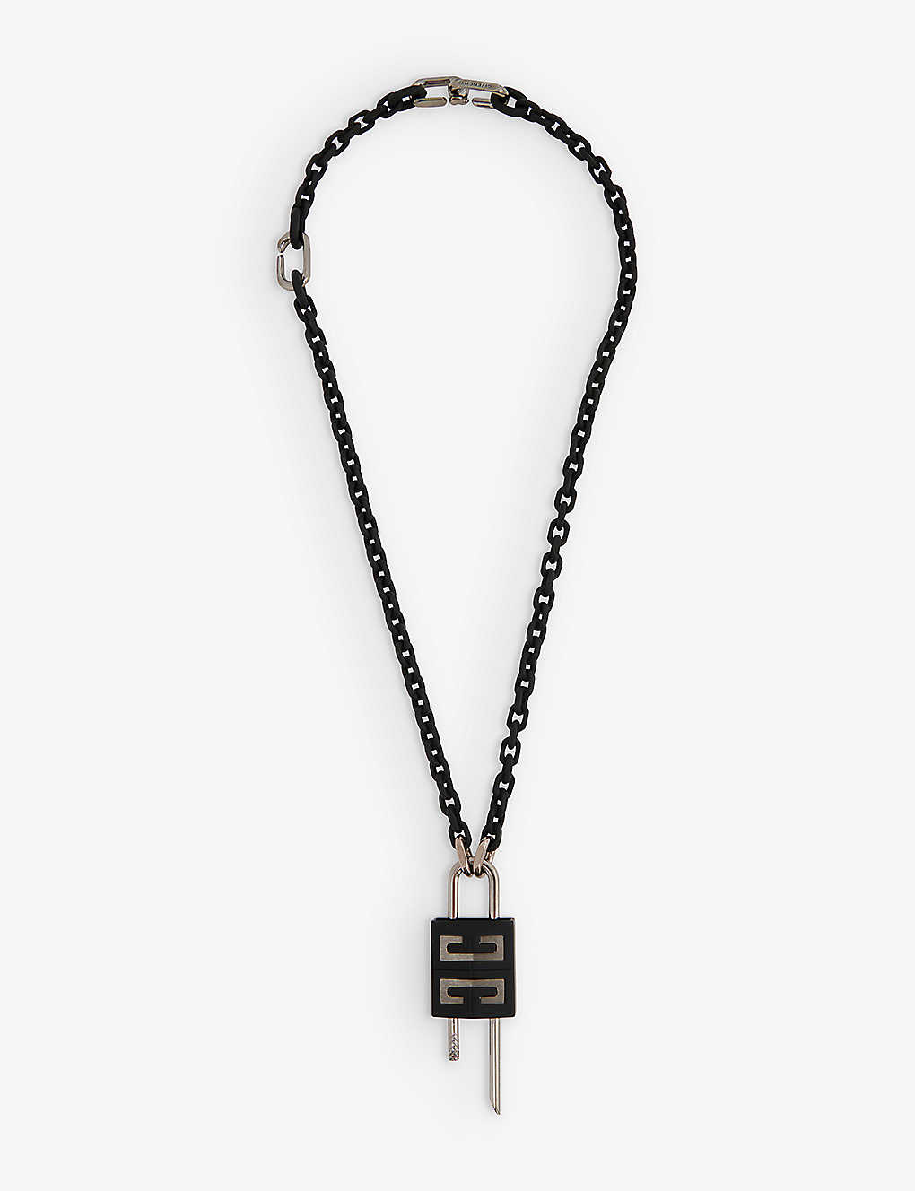 Shop Givenchy Lock Brass And Enamel Necklace In Black