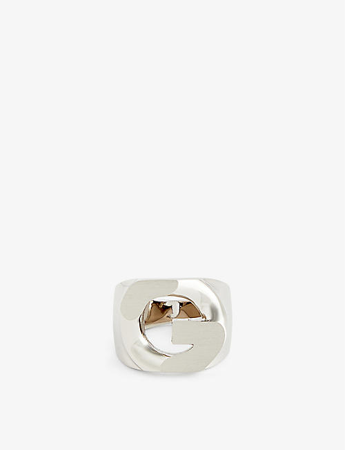 GIVENCHY: Chain logo silver-tone brass signet ring