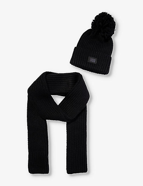 UGG: Pom Pom brand-patch knitted hat and scarf set
