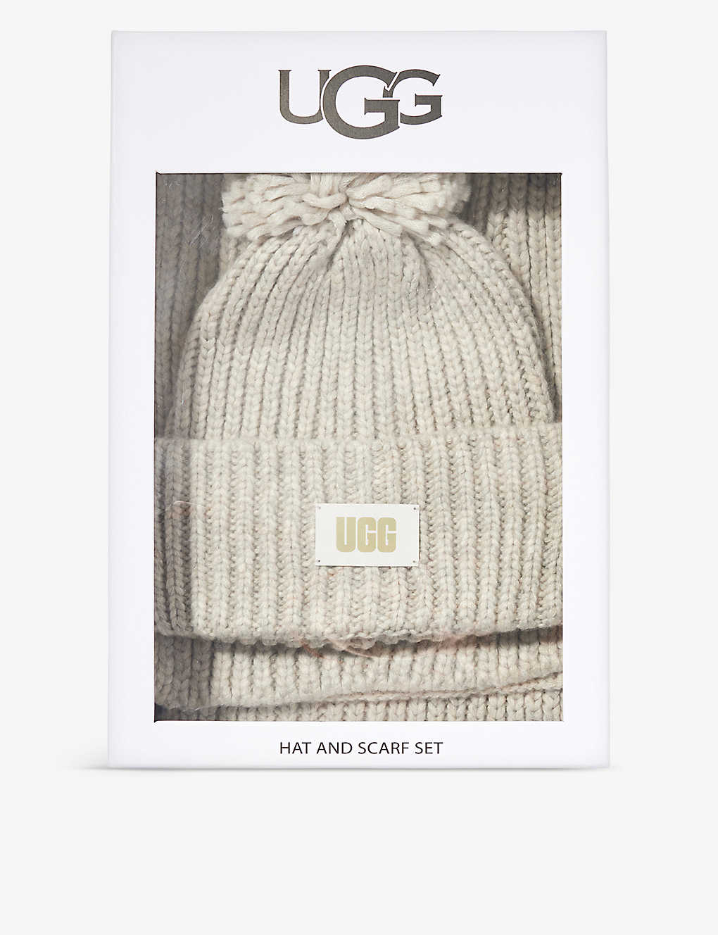 Ugg Womens Light Grey Pom Pom Brand-patch Knitted Hat And Scarf Set