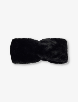 UGG UGG WOMENS BLACK LOGO-PATCH FAUX-FUR HEADBAND