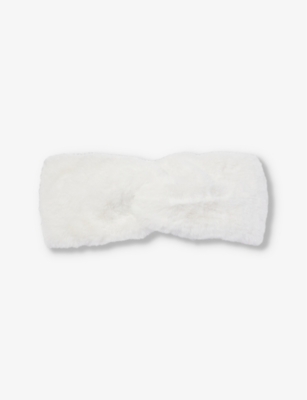 Ugg Womens Nimbus Logo-patch Faux-fur Headband In Nimbus
