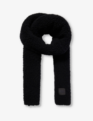 Ugg Womens Black Brand-patch Textured Faux-fur Scarf