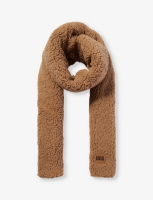 Ugg Womens Caramel Brand-patch Textured Faux-fur Scarf