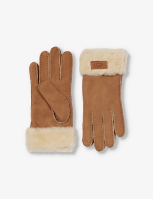 UGG: Logo-patch suede and shearling gloves