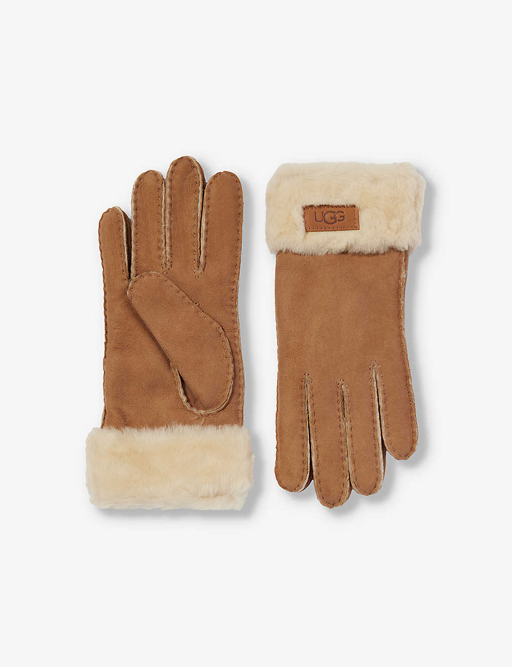 Ugg Womens Chestnut Logo-patch Suede And Shearling Gloves In Honey