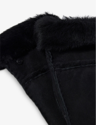 Shop Ugg Women's Black Turn-cuff Suede And Shearling Gloves