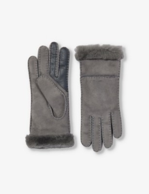 Ugg Seamed Touchscreen Shearling-lined Gloves In Metal