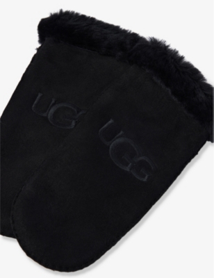 Shop Ugg Logo-embroidered Rounded Suede And Shearling Mittens In Black