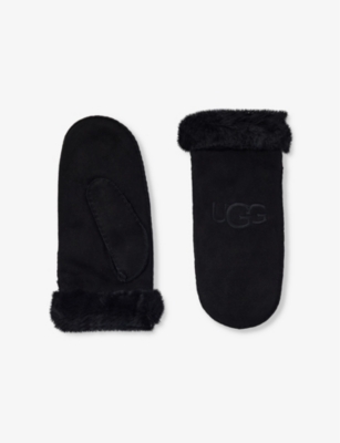 UGG: Logo-embroidered rounded suede and shearling mittens